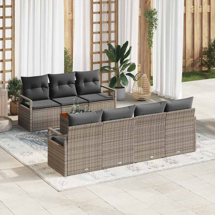 Havesofa Sæt med opbevaring 8 pcs Grå polyrattan