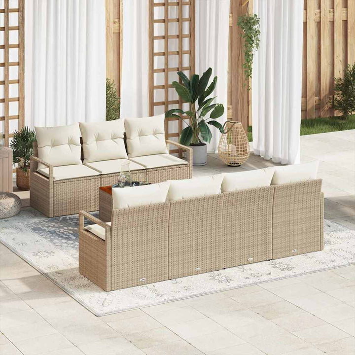 Havesofa Sæt med opbevaring 8 pcs Beige og creme polyrattan