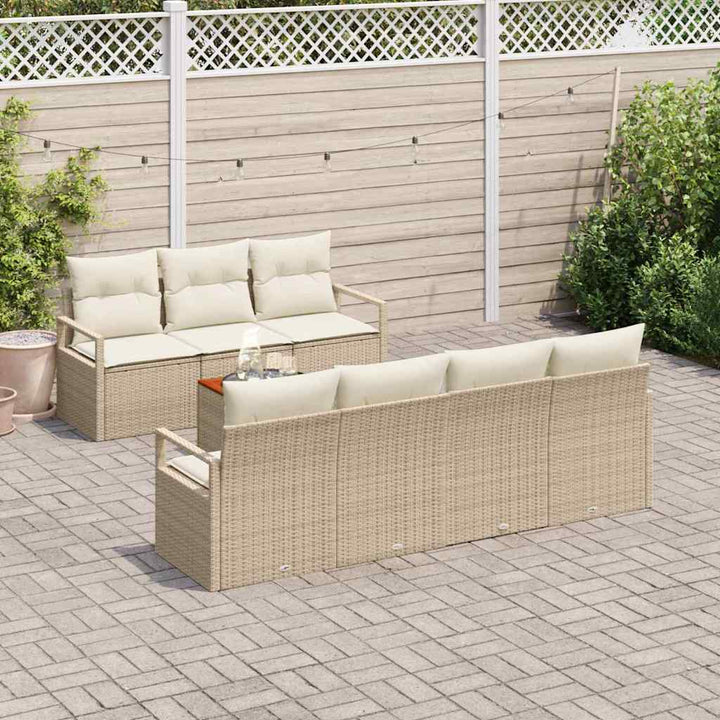 Havesofa Sæt med opbevaring 8 pcs Beige og creme polyrattan