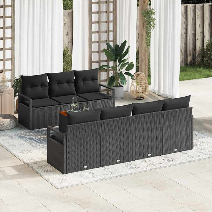 Havesofa Sæt med opbevaring 8 pcs Sort polyrattan