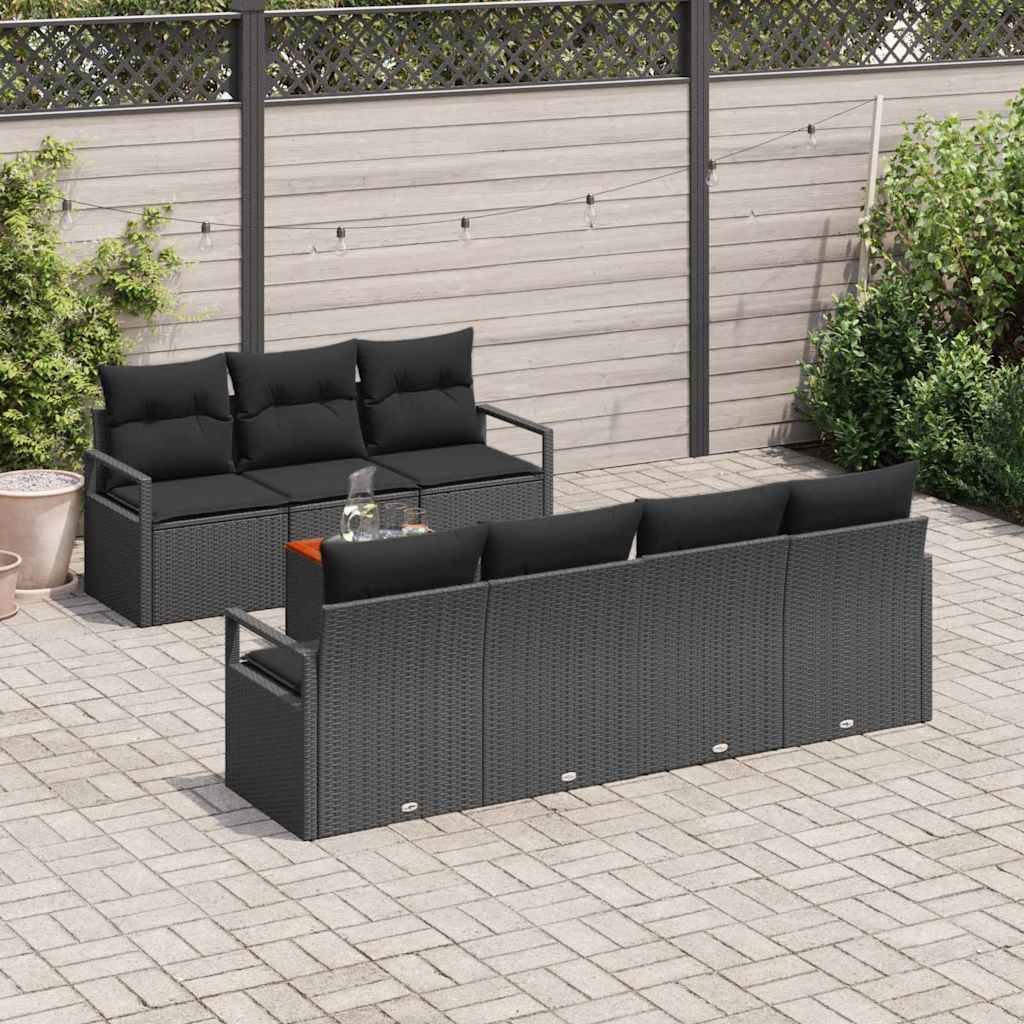 Havesofa Sæt med opbevaring 8 pcs Sort polyrattan