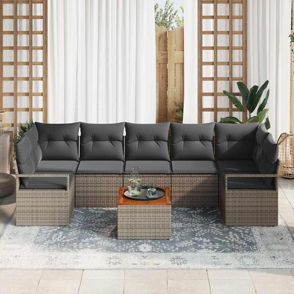 Havesofa Sæt med opbevaring 8 pcs Grå polyrattan