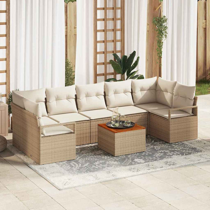Havesofa Sæt med opbevaring 8 pcs Beige og creme polyrattan