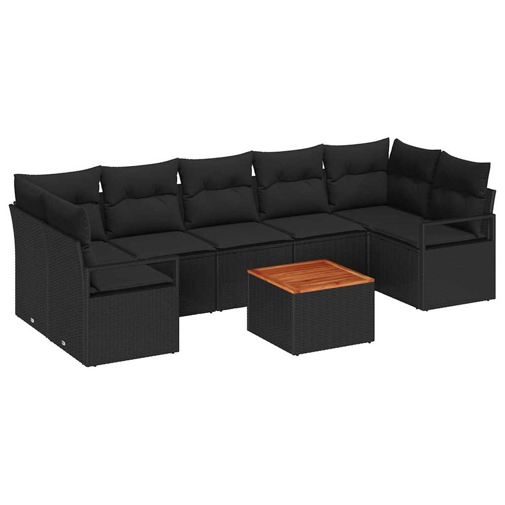 Havesofa Sæt med opbevaring 8 pcs Sort polyrattan
