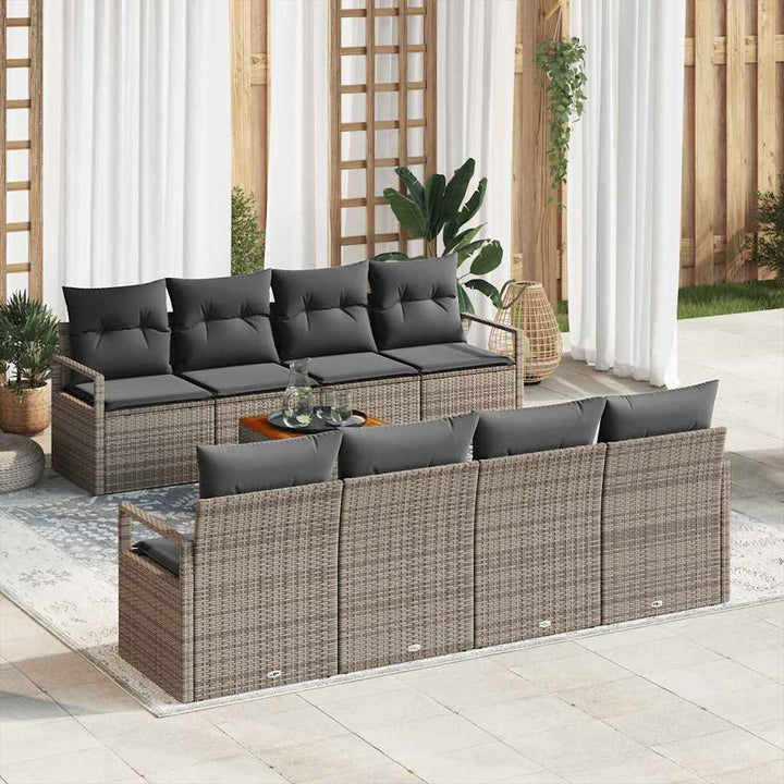 Havesofa Sæt med opbevaring 9 pcs Grå polyrattan