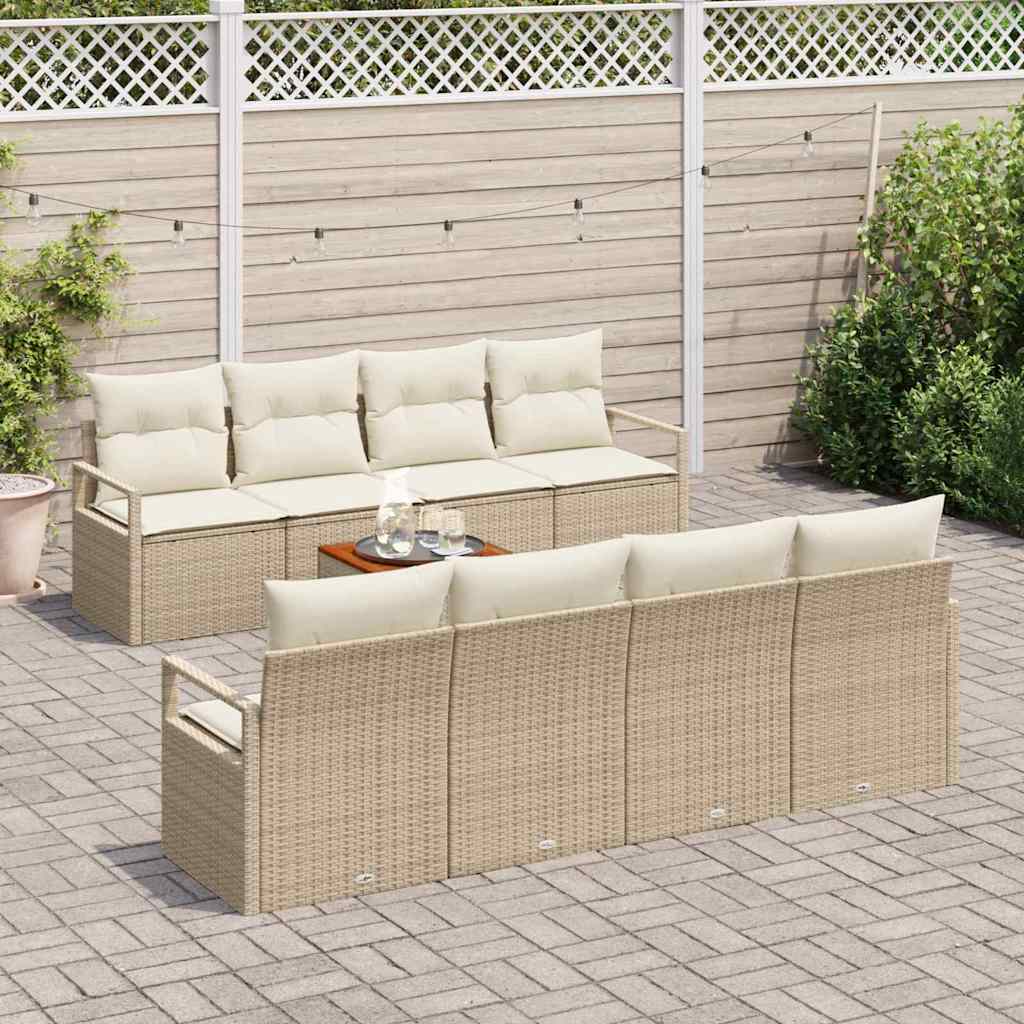 Havesofa Sæt 9 stk. Beige og creme polyrattan