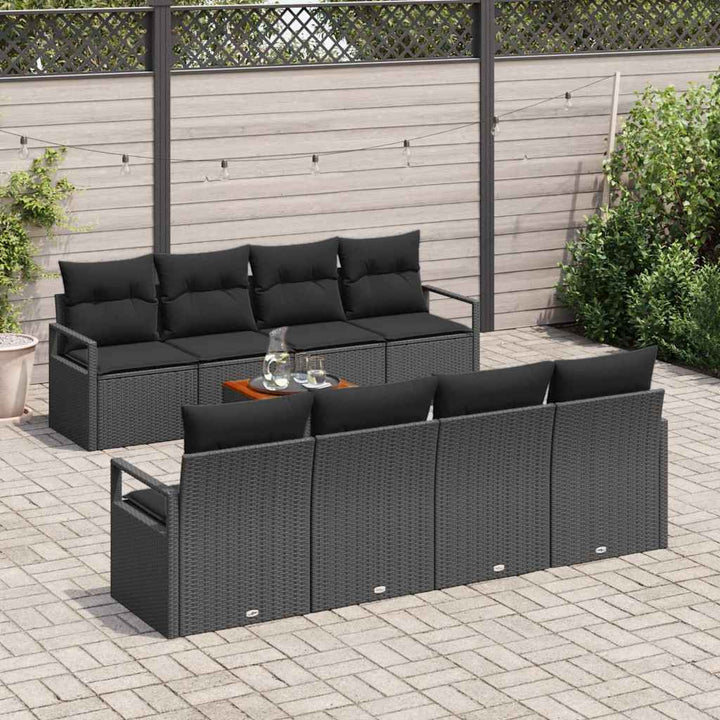 Havesofa Sæt med opbevaring 9 pcs Sort polyrattan