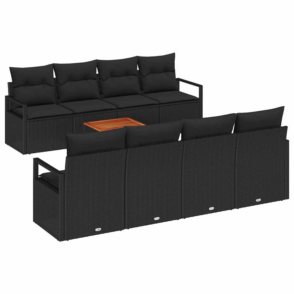 Havesofa Sæt med opbevaring 9 pcs Sort polyrattan