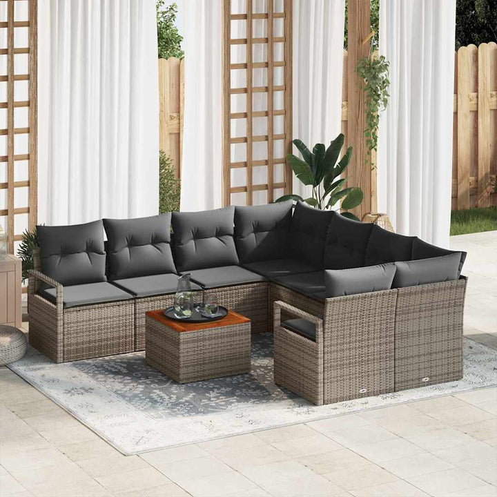 Havesofa Sæt med opbevaring 9 pcs Grå polyrattan