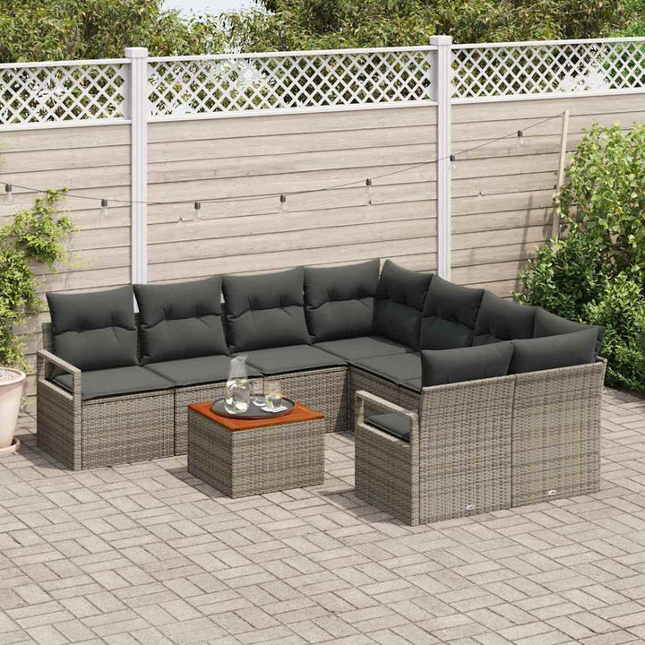 Havesofa Sæt med opbevaring 9 pcs Grå polyrattan