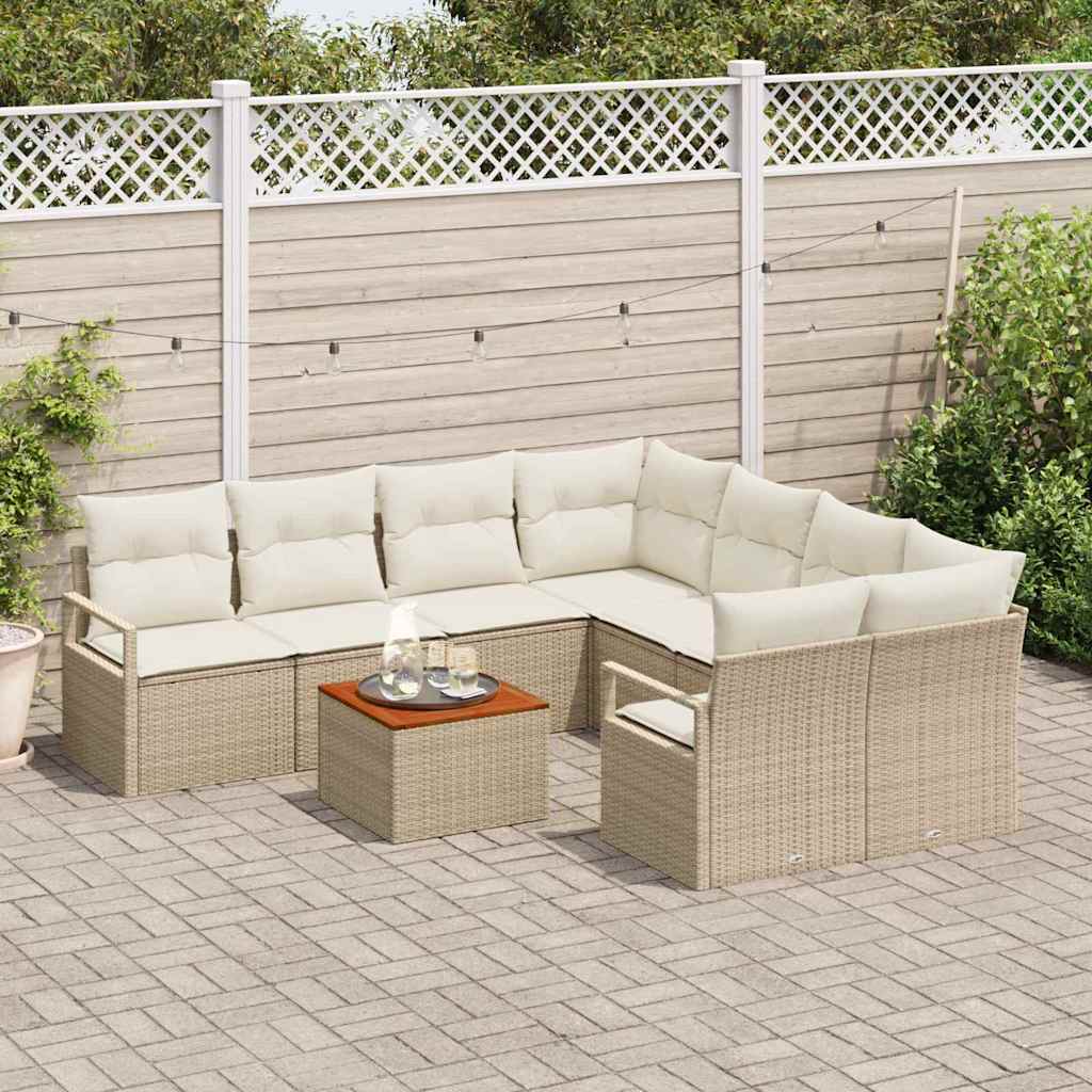 Havesofa Sæt med opbevaring 9 pcs Beige og creme polyrattan