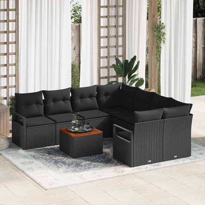 Havesofa Sæt med opbevaring 9 pcs Sort polyrattan