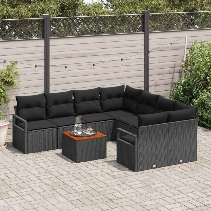 Havesofa Sæt med opbevaring 9 pcs Sort polyrattan