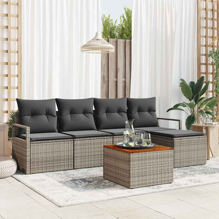 Havesofa Sæt med opbevaring 6 pcs Grå polyrattan