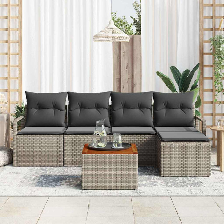 Havesofa Sæt med opbevaring 6 pcs Grå polyrattan
