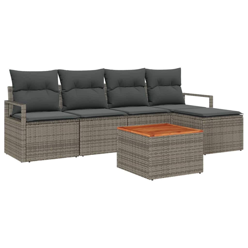 Havesofa Sæt med opbevaring 6 pcs Grå polyrattan