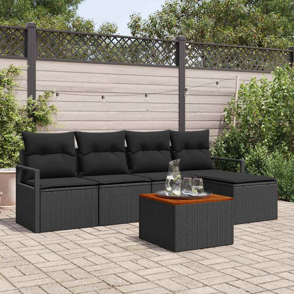 Havesofa Sæt med opbevaring 6 pcs Sort polyrattan