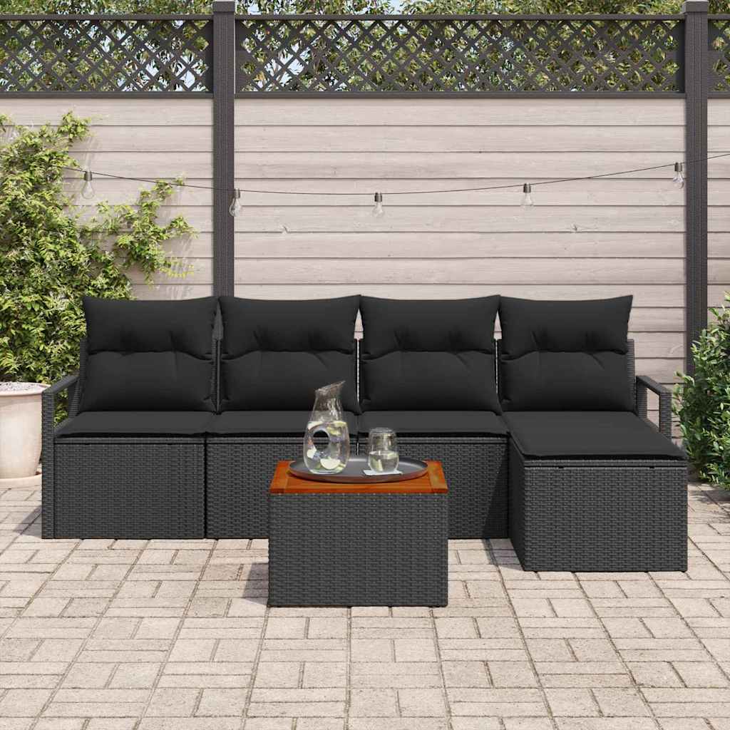 Havesofa Sæt med opbevaring 6 pcs Sort polyrattan