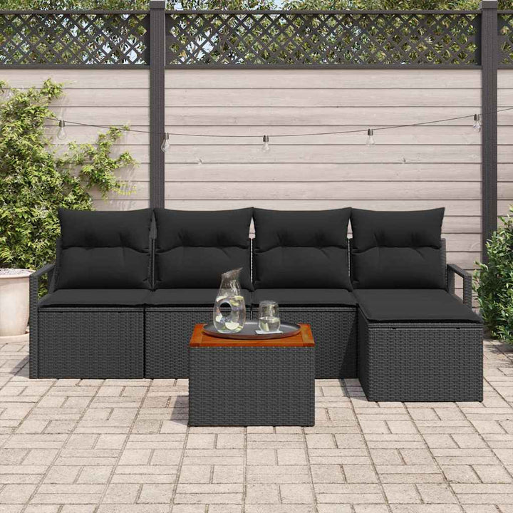 Havesofa Sæt med opbevaring 6 pcs Sort polyrattan