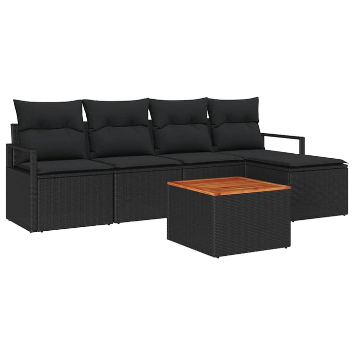 Havesofa Sæt med opbevaring 6 pcs Sort polyrattan