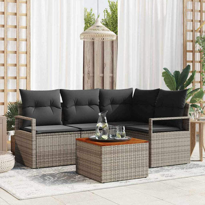 Havesofa Sæt med opbevaring 5 pcs Grå polyrattan