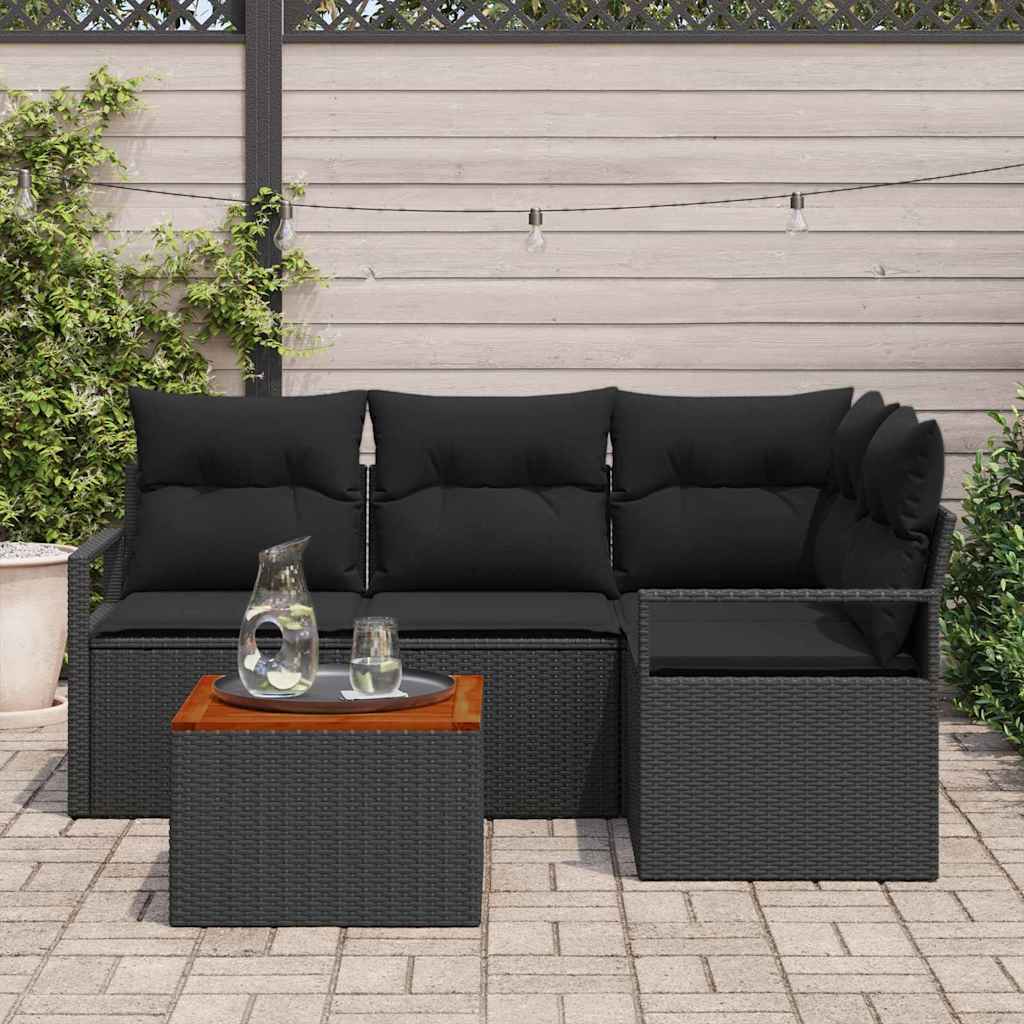 Havesofa Sæt med opbevaring 5 pcs Sort polyrattan