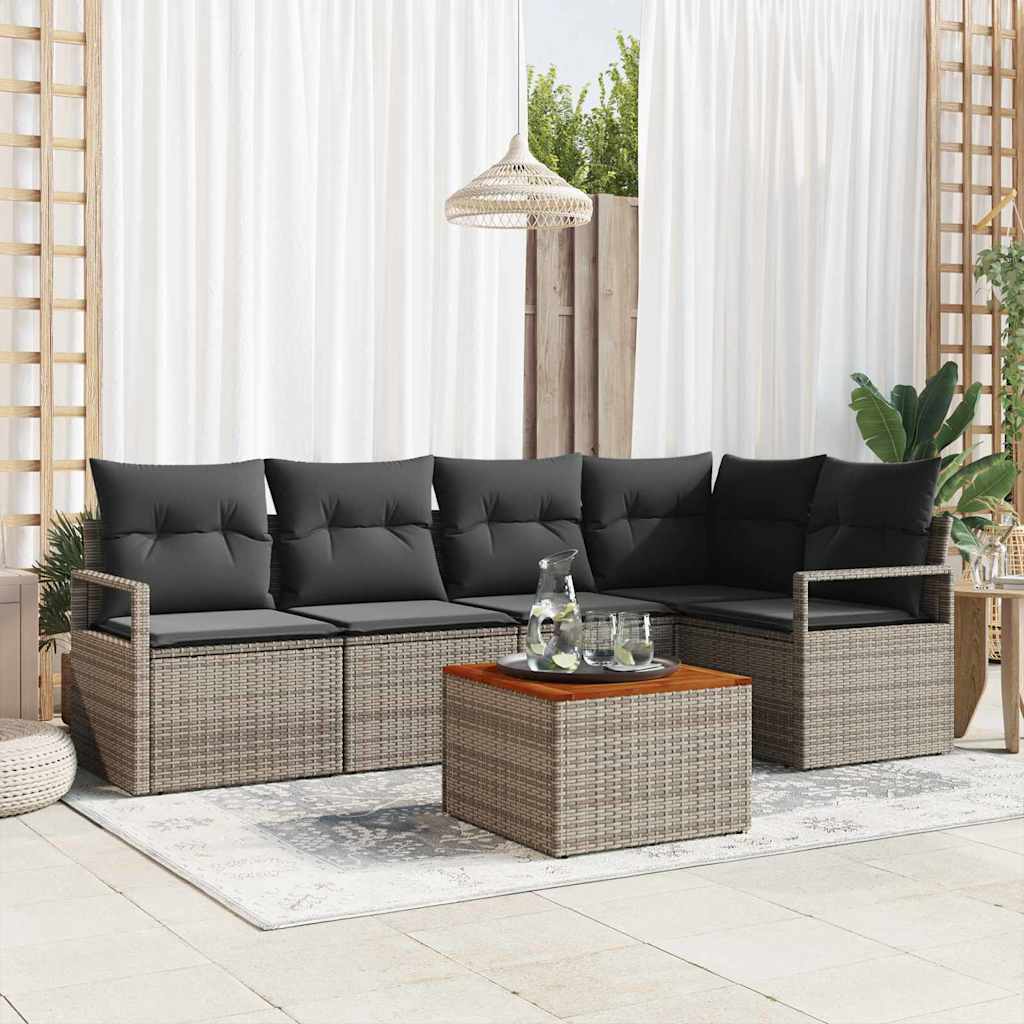 Havesofa Sæt med opbevaring 6 pcs Grå polyrattan