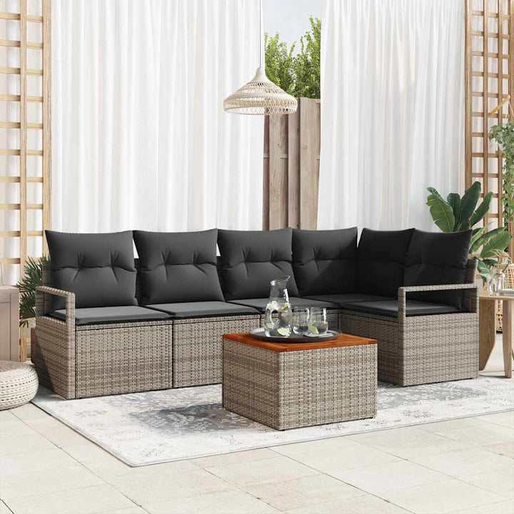 Havesofa Sæt med opbevaring 6 pcs Grå polyrattan