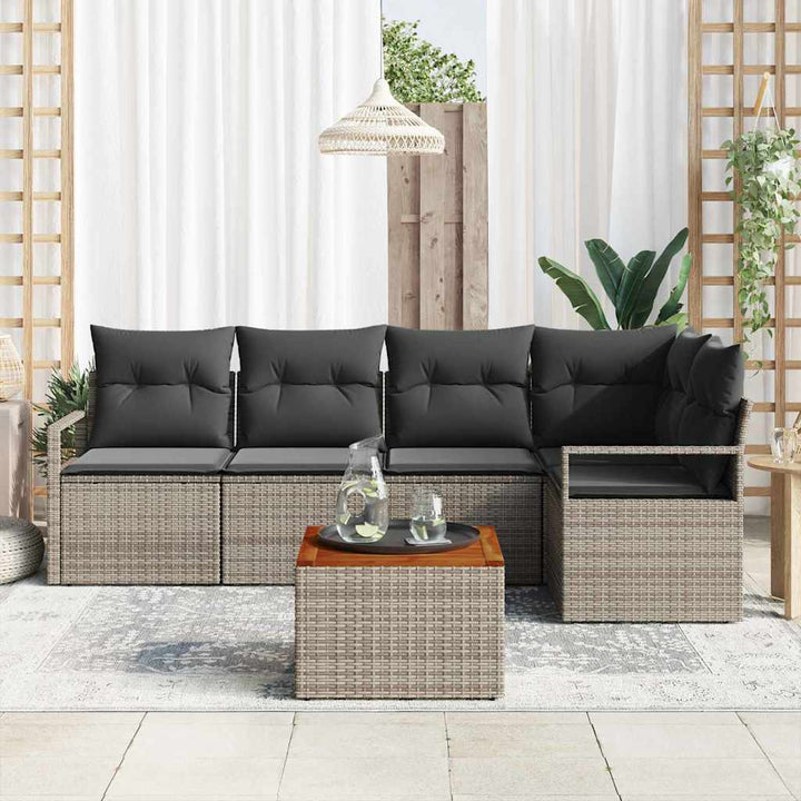 Havesofa Sæt med opbevaring 6 pcs Grå polyrattan