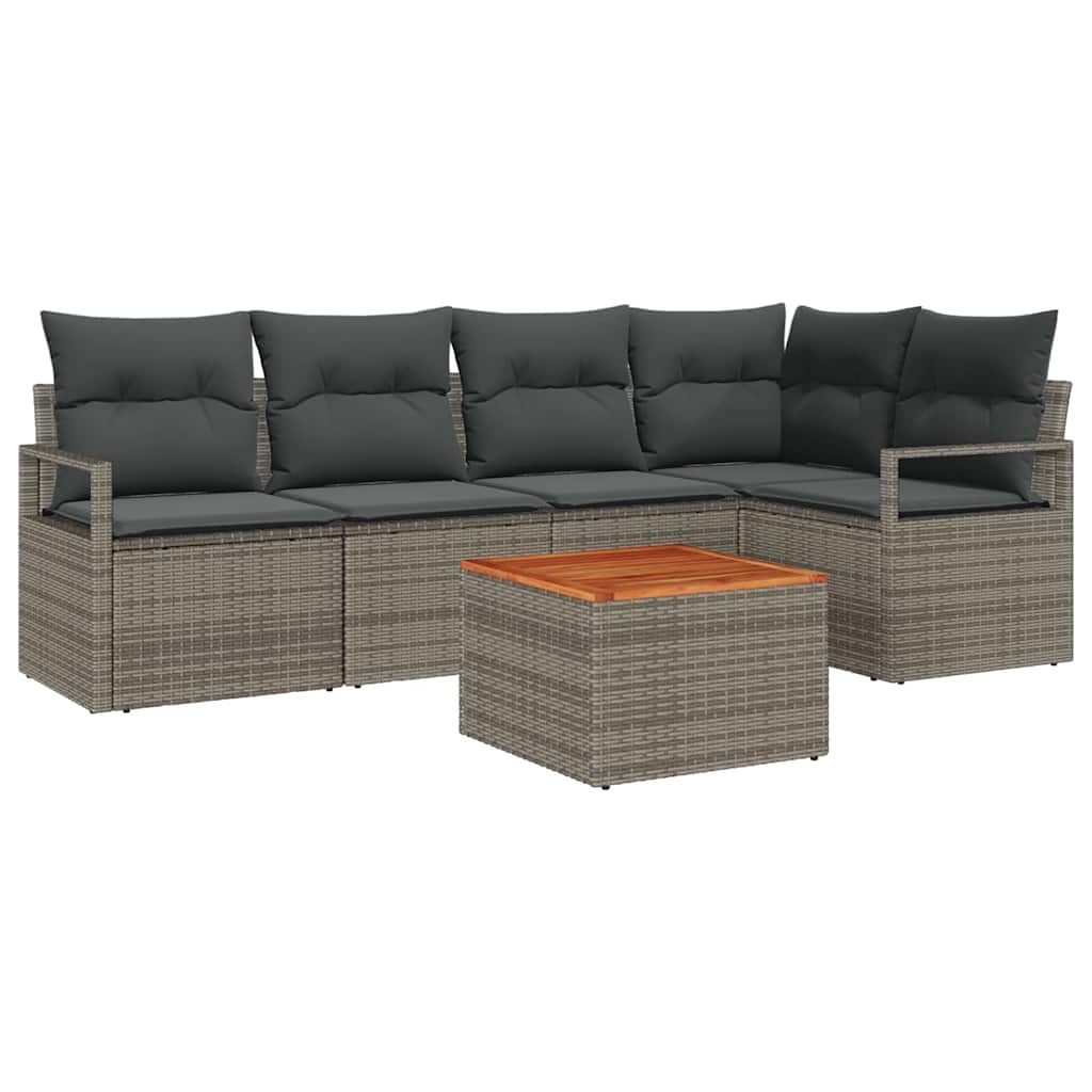 Havesofa Sæt med opbevaring 6 pcs Grå polyrattan
