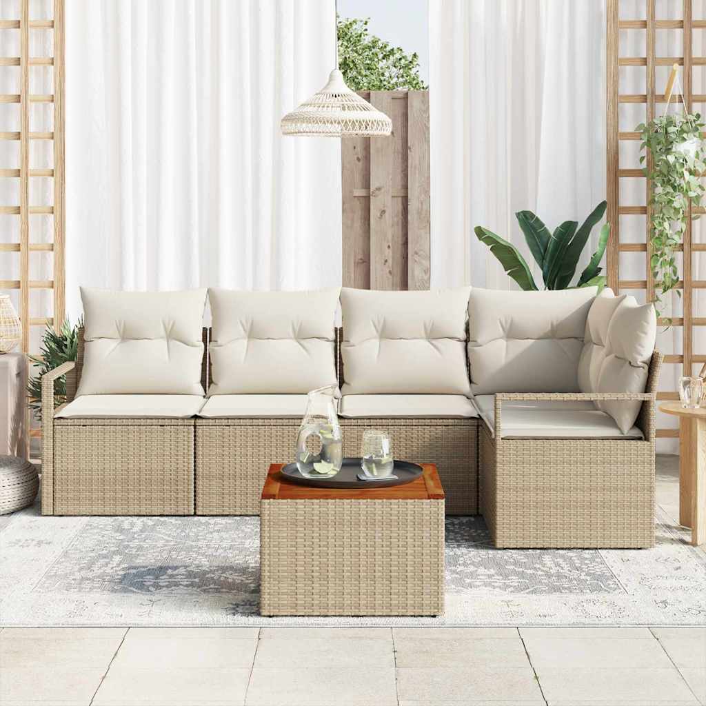 Havesofa Sæt med opbevaring 6 pcs Beige og creme polyrattan