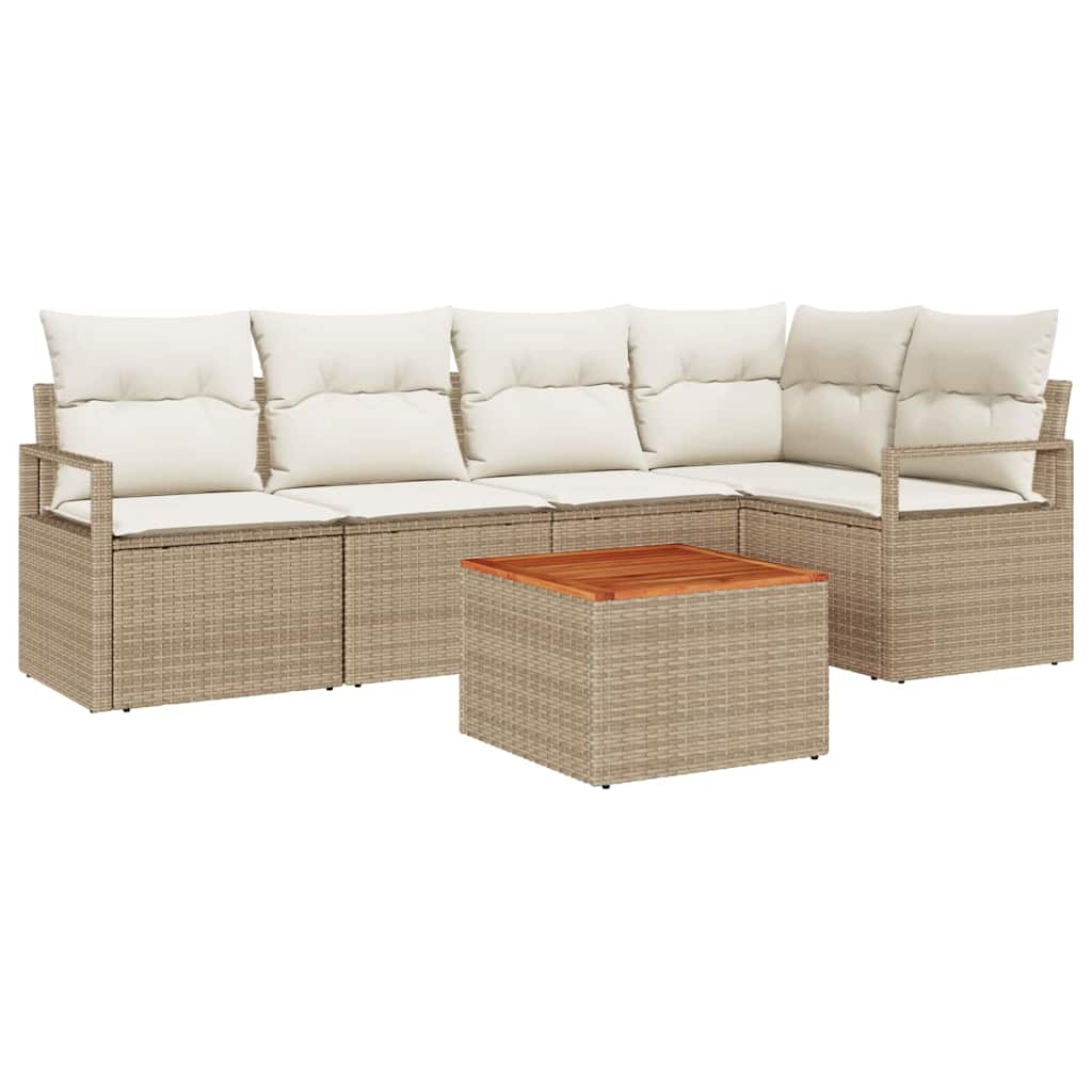 Havesofa Sæt med opbevaring 6 pcs Beige og creme polyrattan