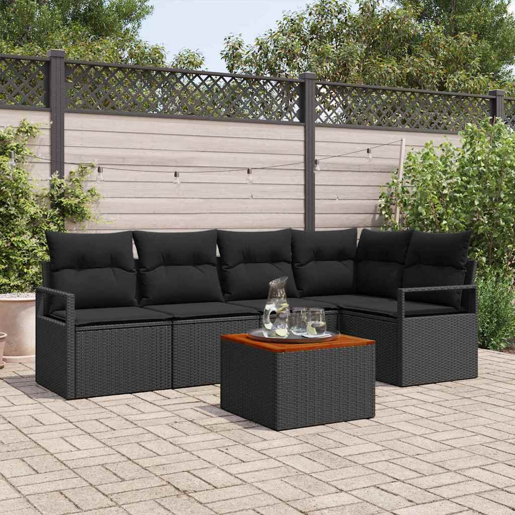 Havesofa Sæt med opbevaring 6 pcs Sort polyrattan