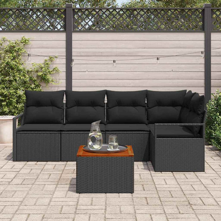 Havesofa Sæt med opbevaring 6 pcs Sort polyrattan