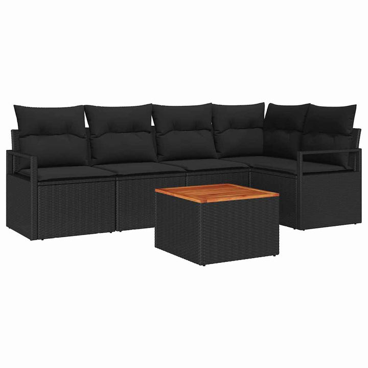 Havesofa Sæt med opbevaring 6 pcs Sort polyrattan
