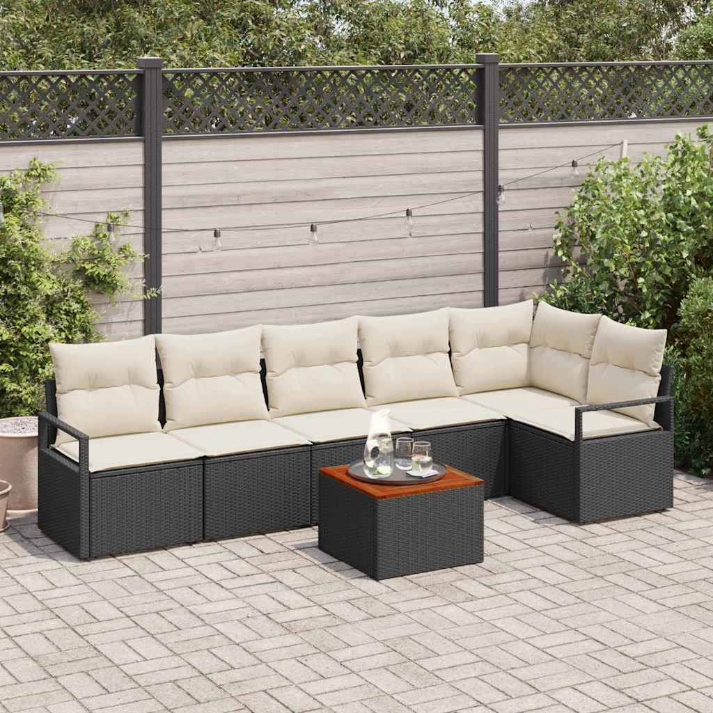 Havesofa Sæt med opbevaring 7 pcs Sort og Cream polyrattan