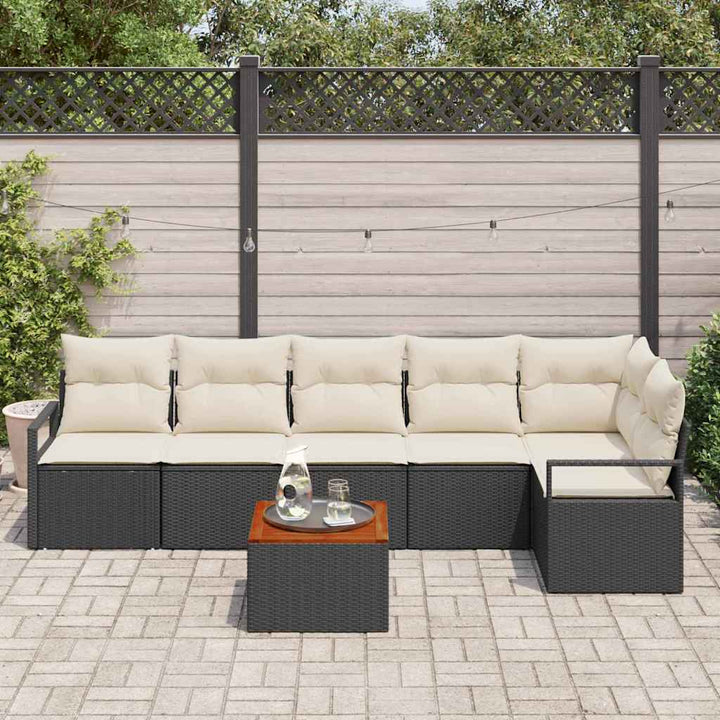 Havesofa Sæt med opbevaring 7 pcs Sort og Cream polyrattan