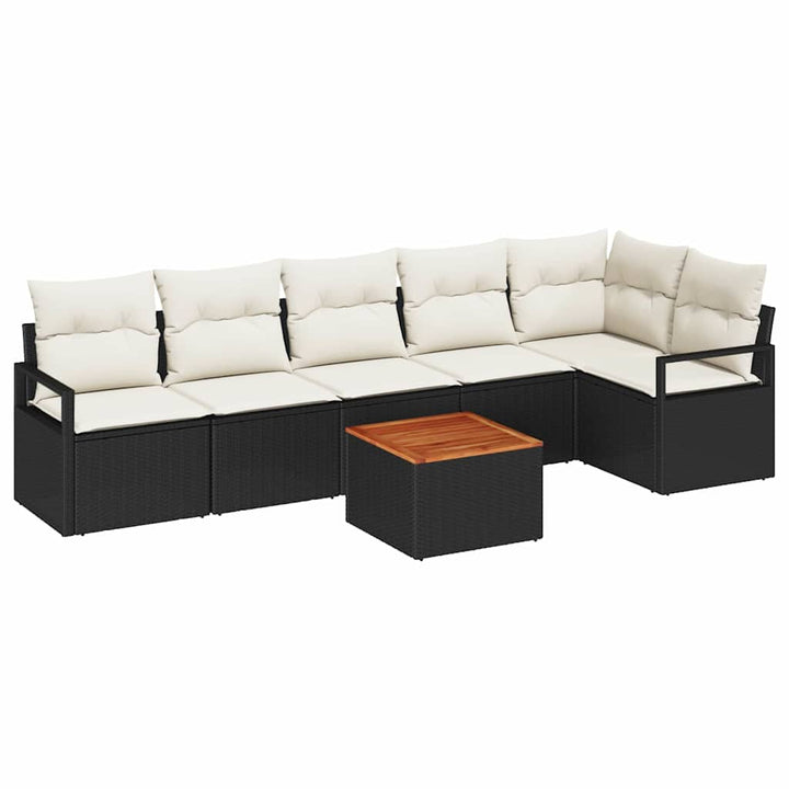 Havesofa Sæt med opbevaring 7 pcs Sort og Cream polyrattan