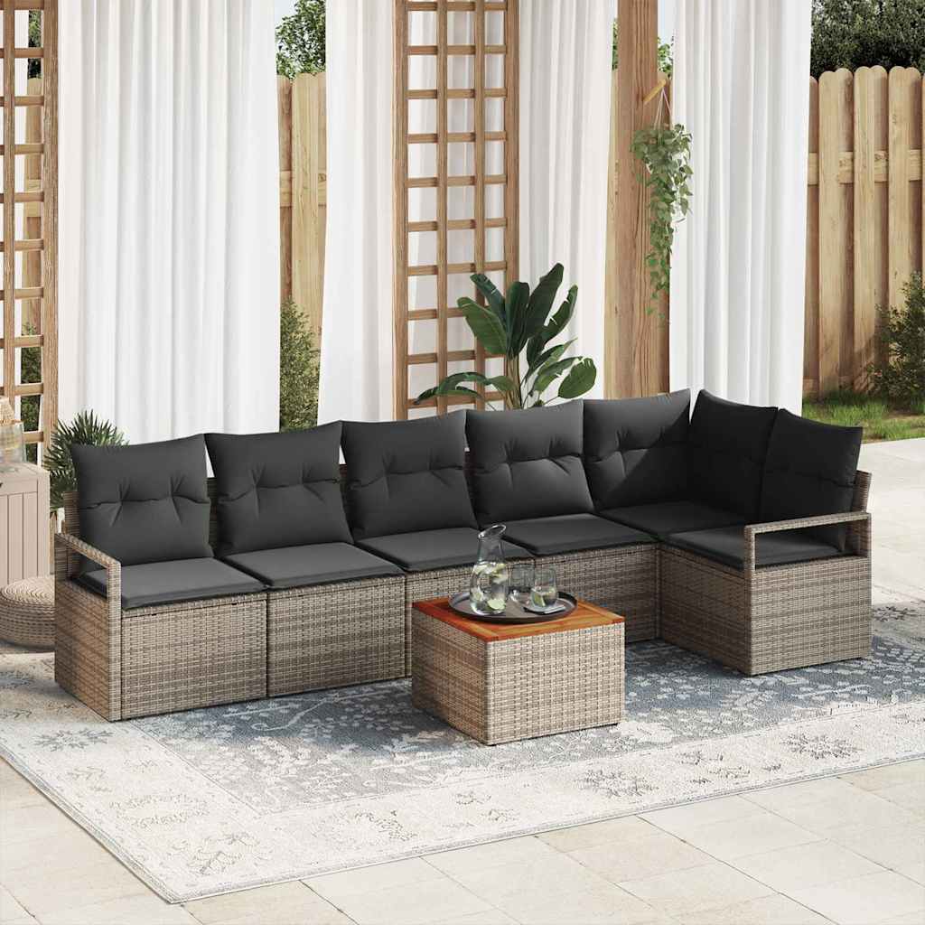 Havesofa Sæt med opbevaring 7 pcs Grå polyrattan