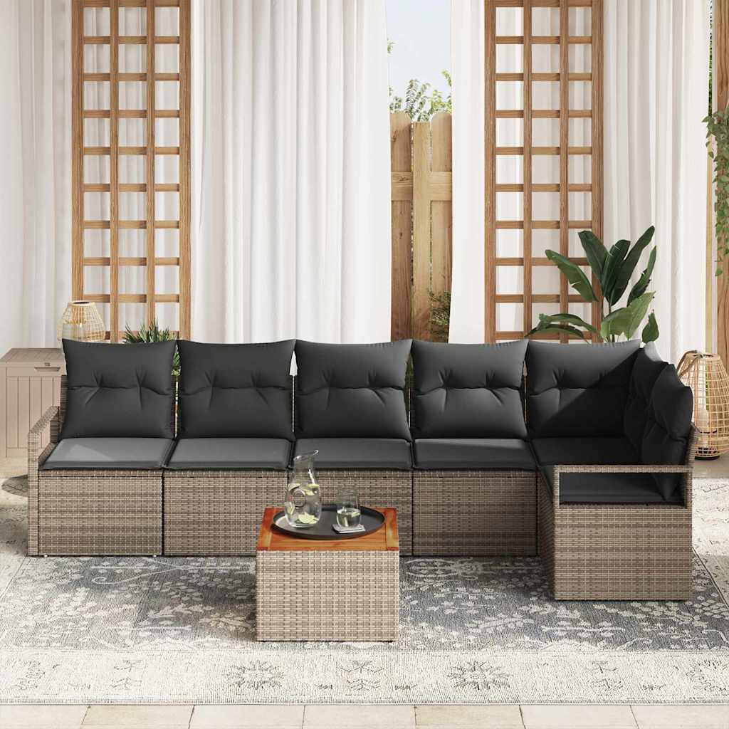 Havesofa Sæt med opbevaring 7 pcs Grå polyrattan