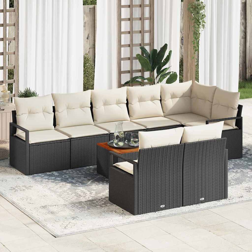 Havesofa Sæt med opbevaring 9 pcs Sort og Cream polyrattan