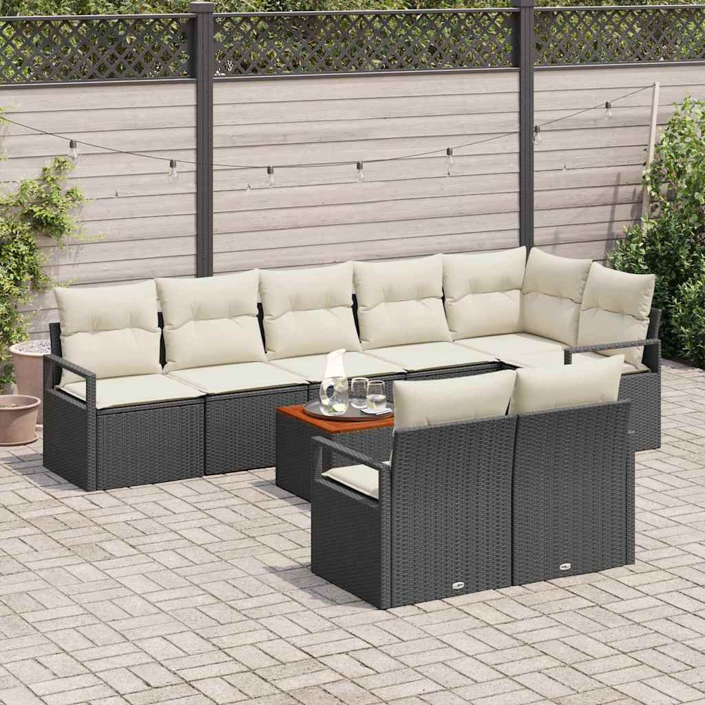 Havesofa Sæt med opbevaring 9 pcs Sort og Cream polyrattan
