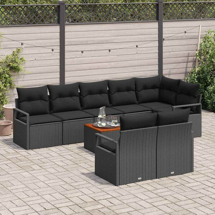 Havesofa Sæt med opbevaring 9 pcs Sort polyrattan