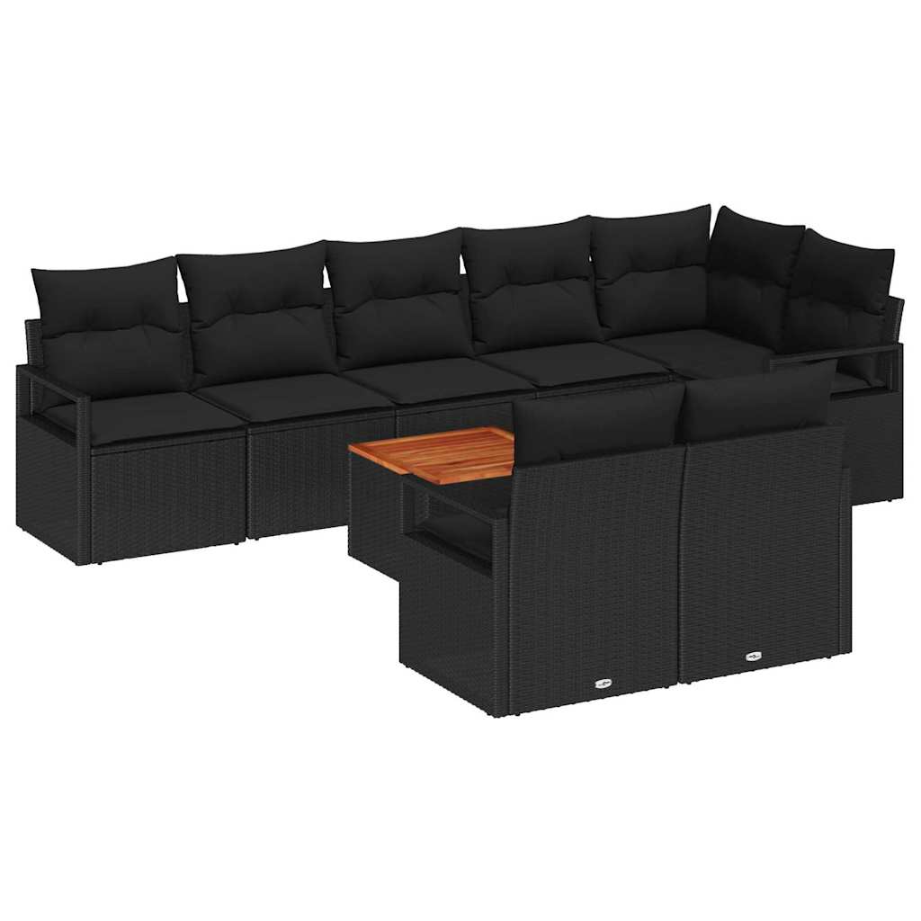 Havesofa Sæt med opbevaring 9 pcs Sort polyrattan