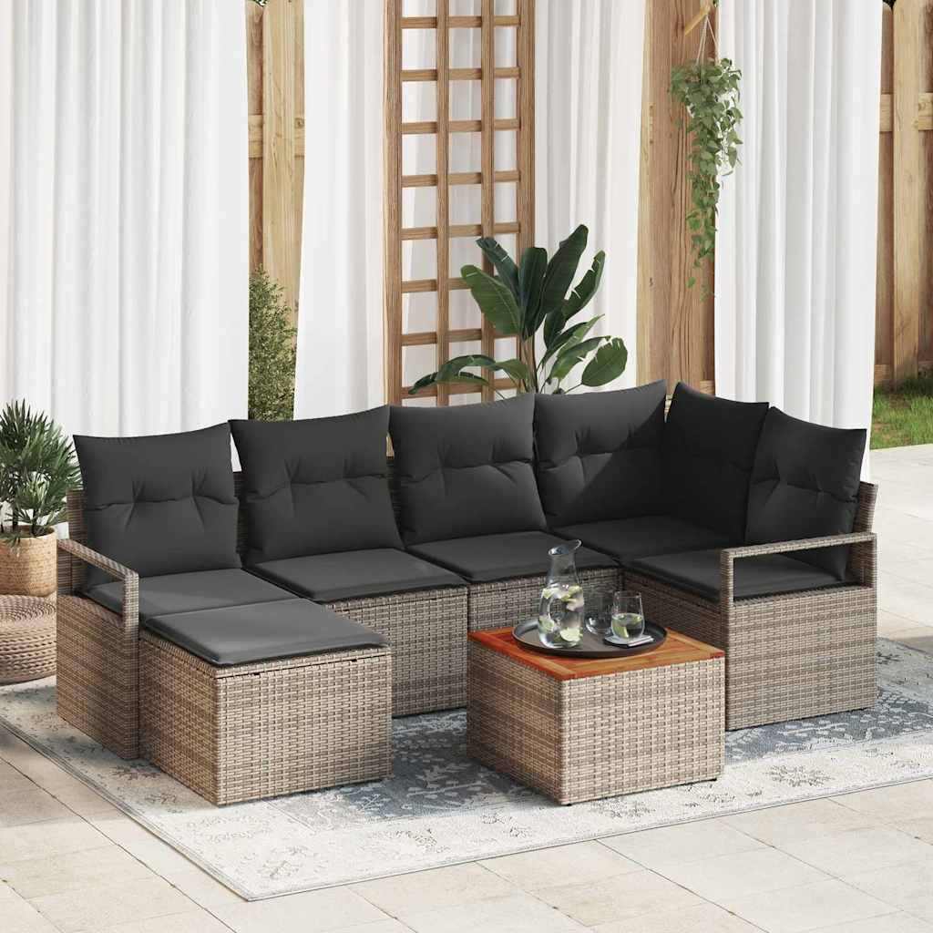 Havesofa Sæt med opbevaring 7 pcs Grå polyrattan
