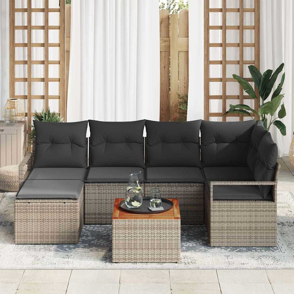 Havesofa Sæt med opbevaring 7 pcs Grå polyrattan