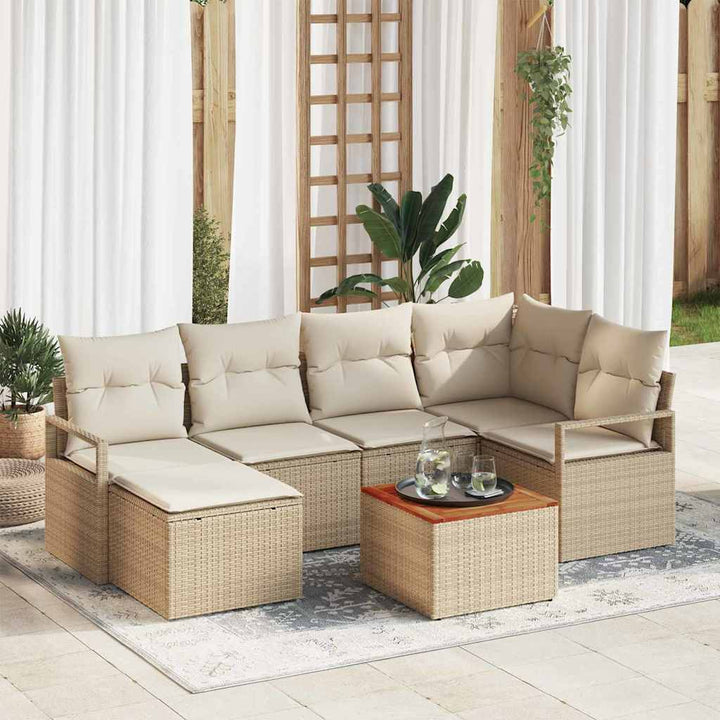 Havesofa Sæt med opbevaring 7 pcs Beige og creme polyrattan