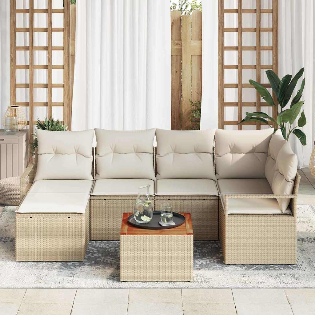 Havesofa Sæt med opbevaring 7 pcs Beige og creme polyrattan
