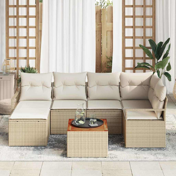 Havesofa Sæt med opbevaring 7 pcs Beige og creme polyrattan