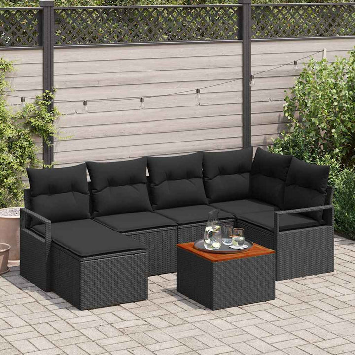 Havesofa Sæt med opbevaring 7 pcs Sort polyrattan